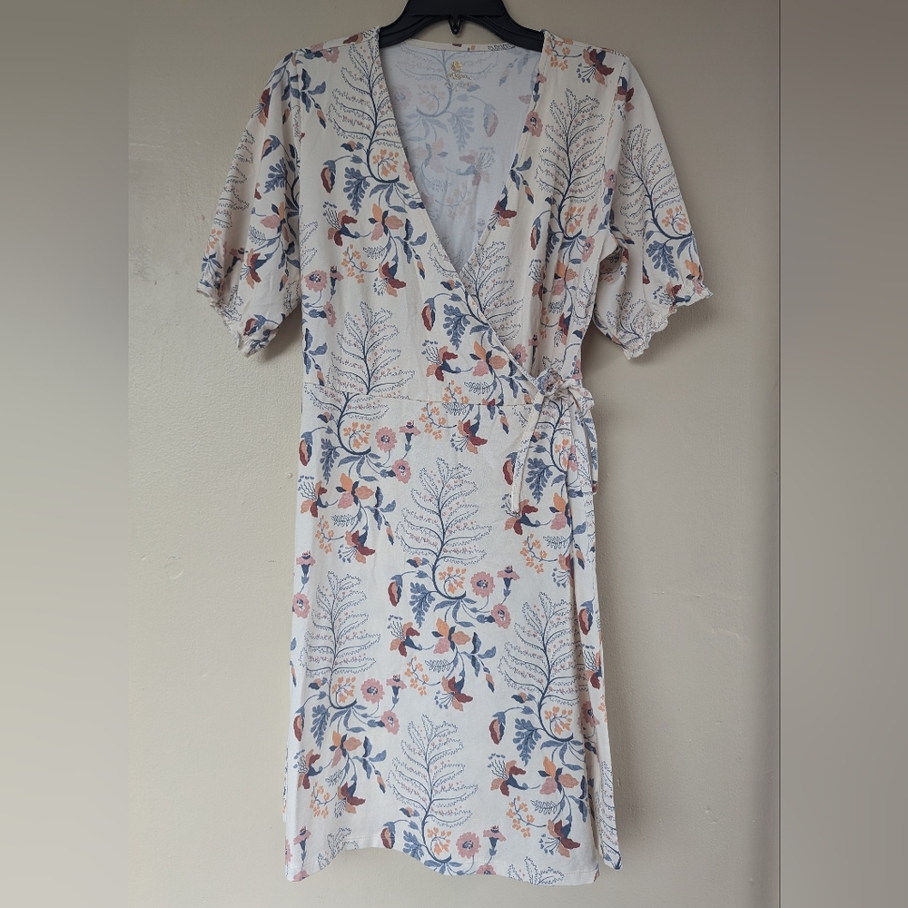 Spartina 449 Bevin Wrap Dress Bellinger Floral Branch, Cream (SIZE SMALL)